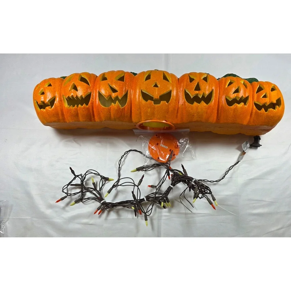 Vintage Halloween Foam Molded Jack-O-Lantern Garland Decoration 27 Inch Orange